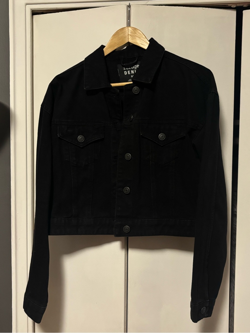 refuge Black Cropped Denim Jacket